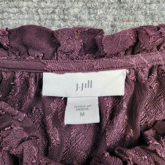 J Jill Top Womens Medium Purple Ventana Jacquard Popover Blouse Casual Boho Chic - Picture 2 of 15